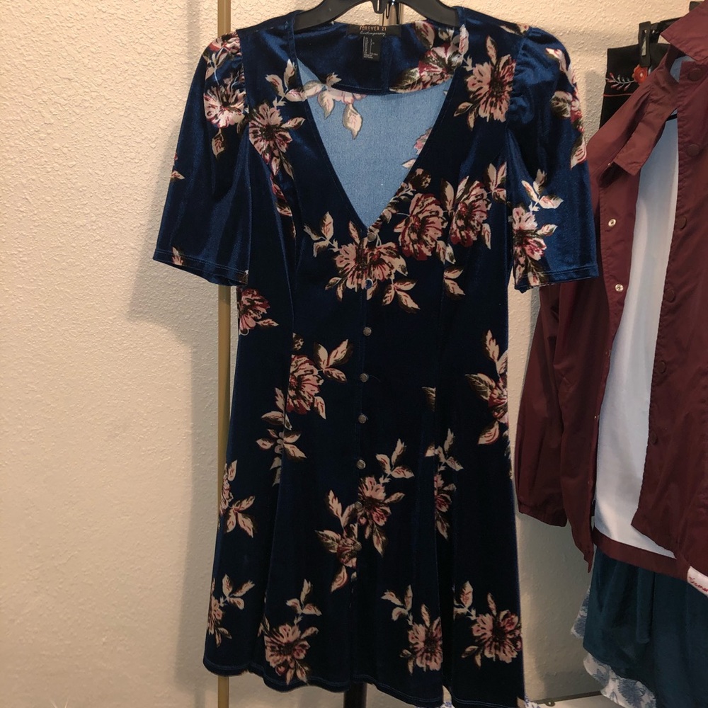 Forever 21 blue velvet skater dress
